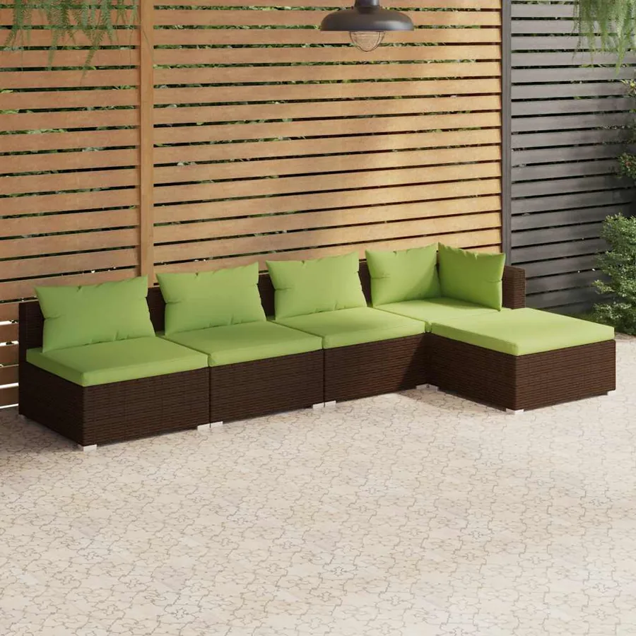 Salon de jardin 5 pcs avec coussins résine tressée marron