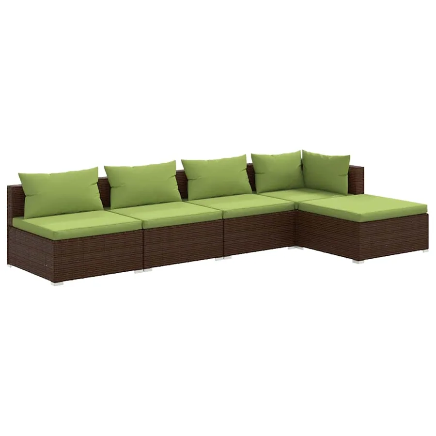 Salon de jardin 5 pcs avec coussins résine tressée marron - 2