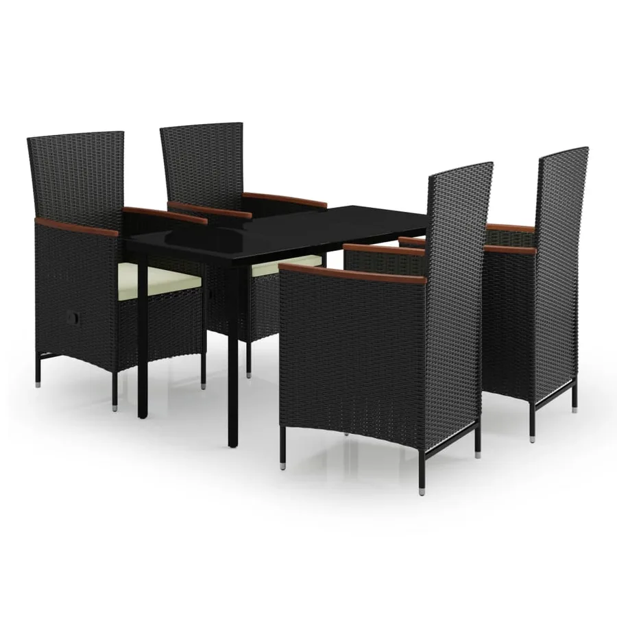 Ensemble à manger de jardin avec coussins 5 pcs Noir - 2
