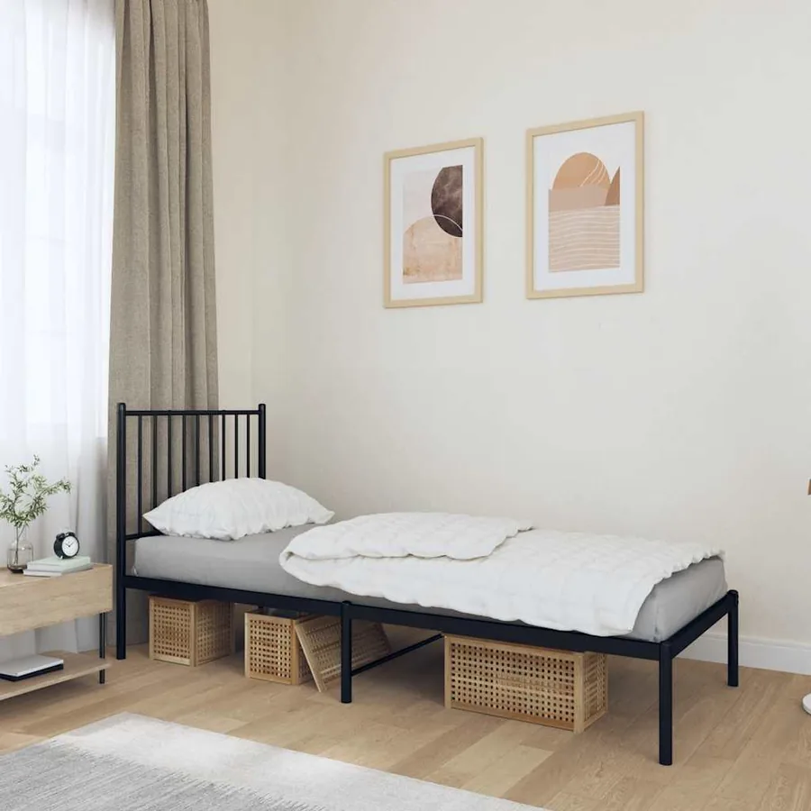 Cadre de lit métal sans matelas avec tête de lit noir 80x200 cm
