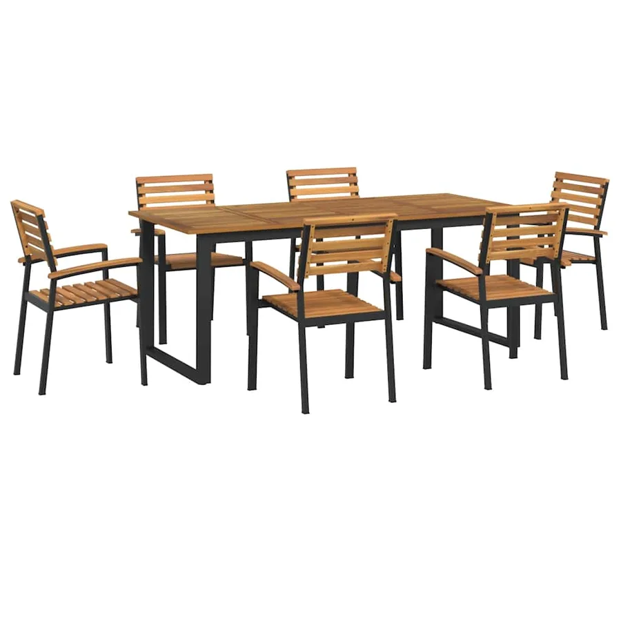 Ensemble à manger de jardin 7 pcs bois d'acacia solide et métal - 2