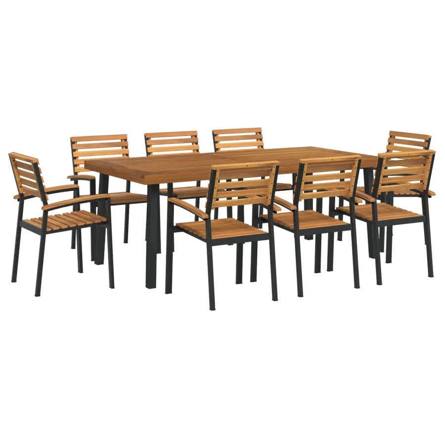 Ensemble à manger de jardin 9 pcs bois d'acacia solide et métal - 2