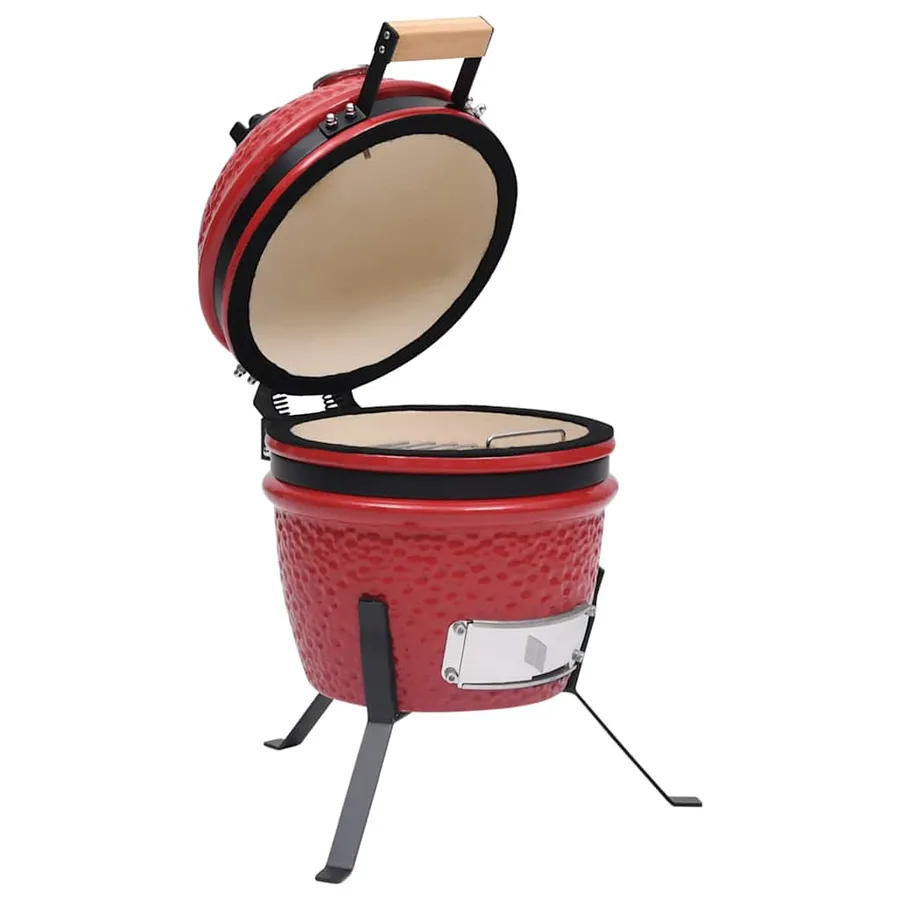 Barbecue à fumoir Kamado 2-en-1 Céramique 56 cm Rouge - 4
