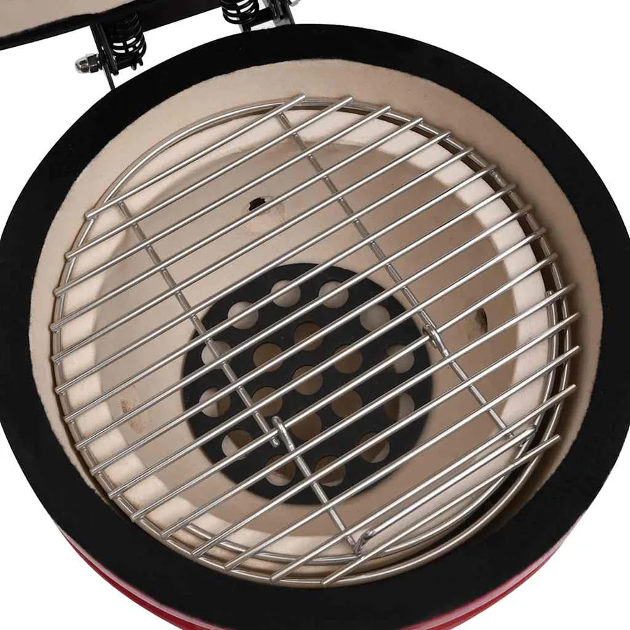 Barbecue à fumoir Kamado 2-en-1 Céramique 56 cm Rouge - 7