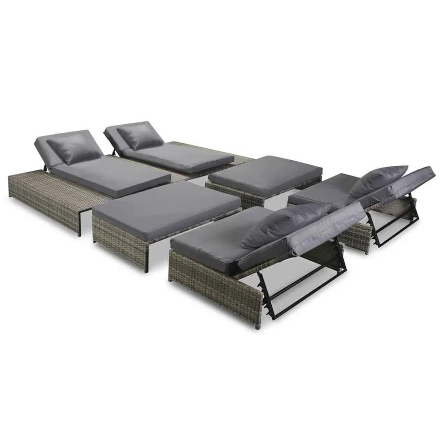 Salon de jardin 5 pcs avec coussins Résine tressée Gris - 2