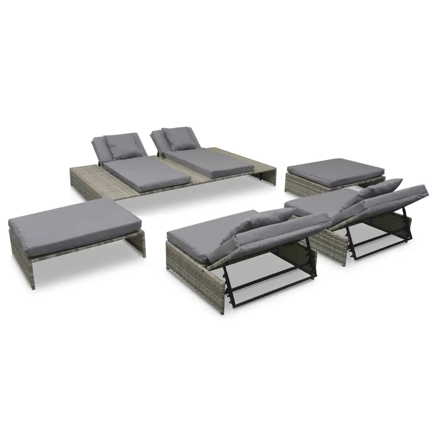Salon de jardin 5 pcs avec coussins Résine tressée Gris - 3