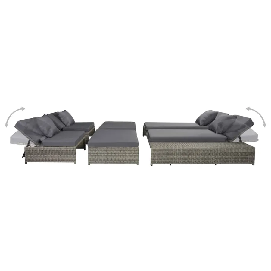 Salon de jardin 5 pcs avec coussins Résine tressée Gris - 4
