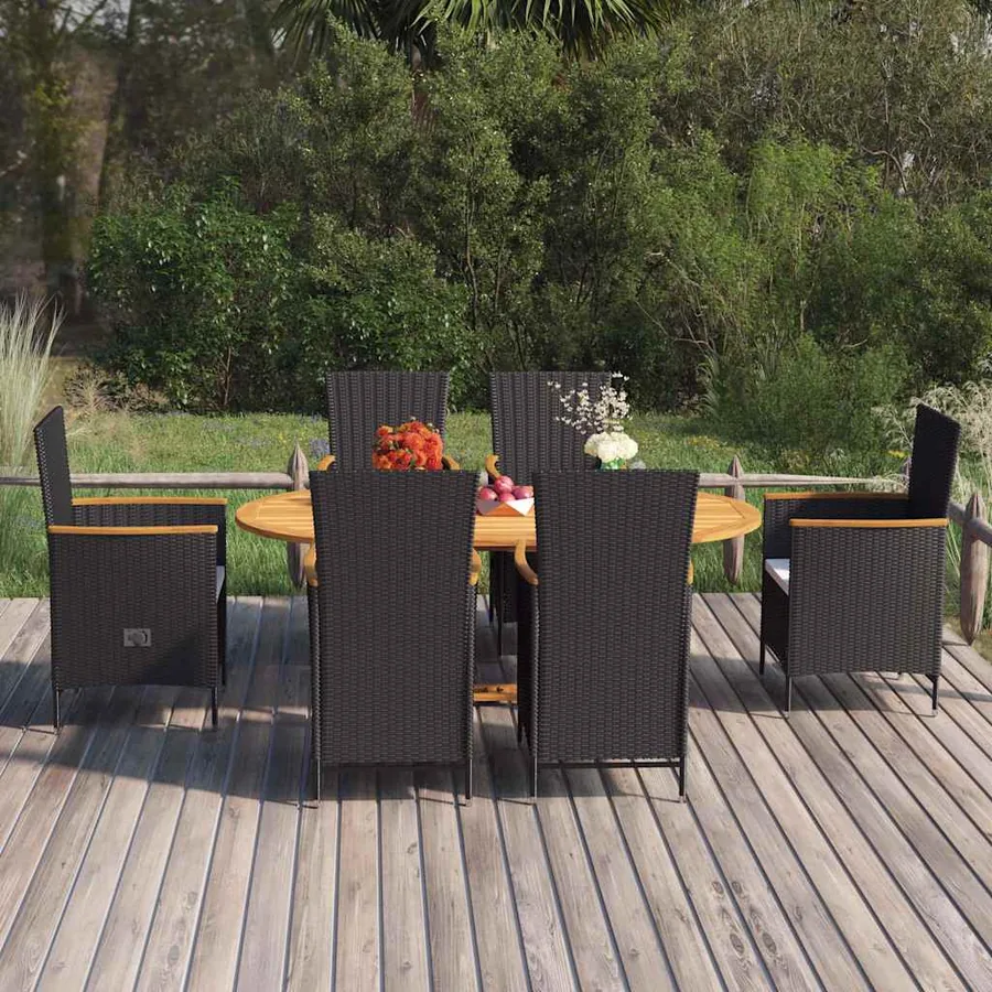 Ensemble à manger de jardin 7 pcs Résine tressée Noir