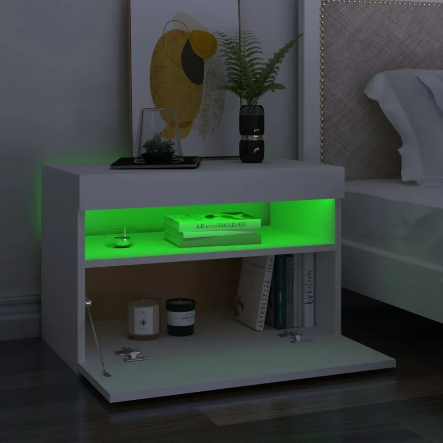 Table de chevet avec lumières LED Blanc 60x35x40 cm - 5