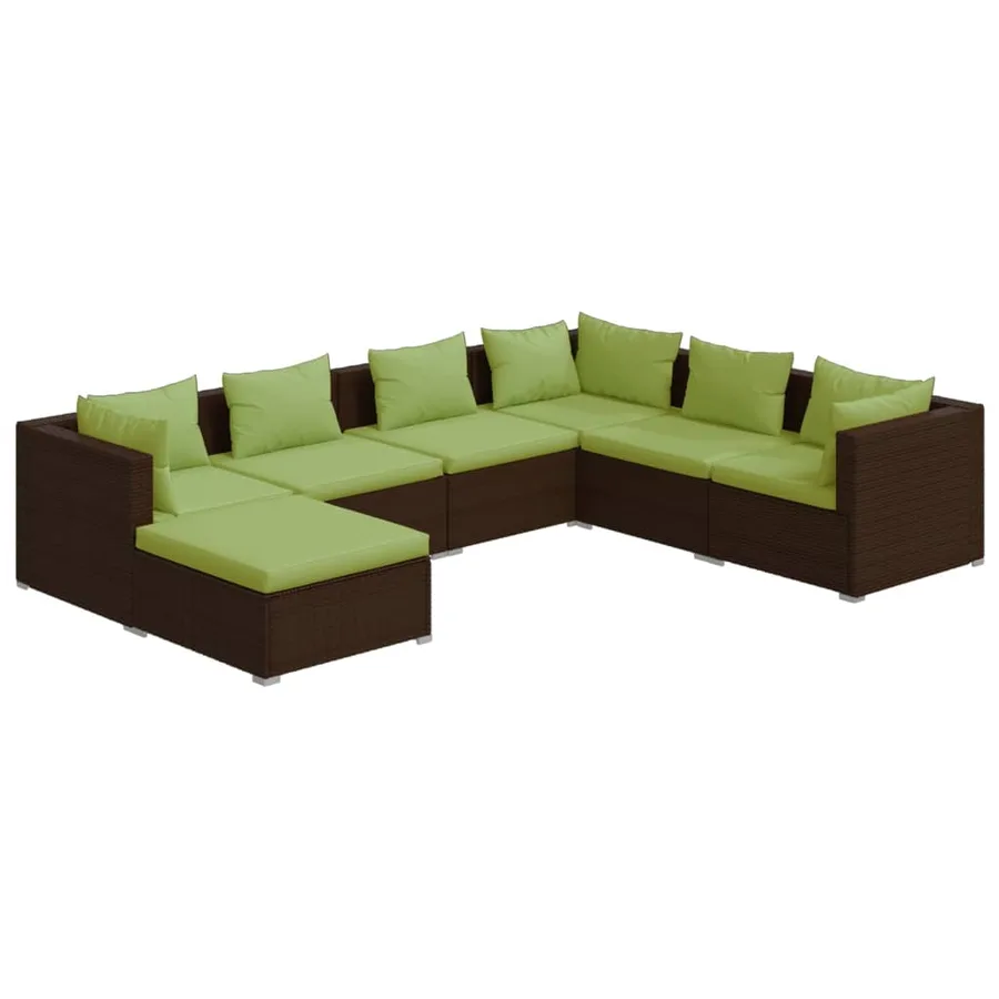 Salon de jardin 7 pcs avec coussins Résine tressée Marron - 2