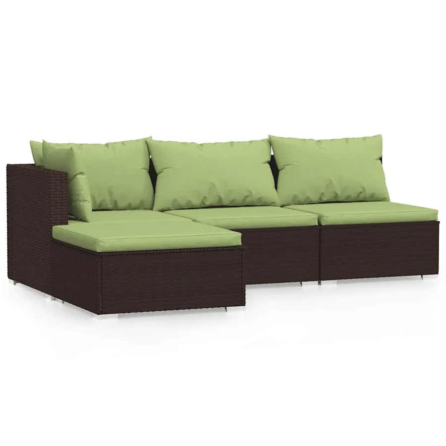 Salon de jardin 4 pcs avec coussins Marron Résine tressée - 2
