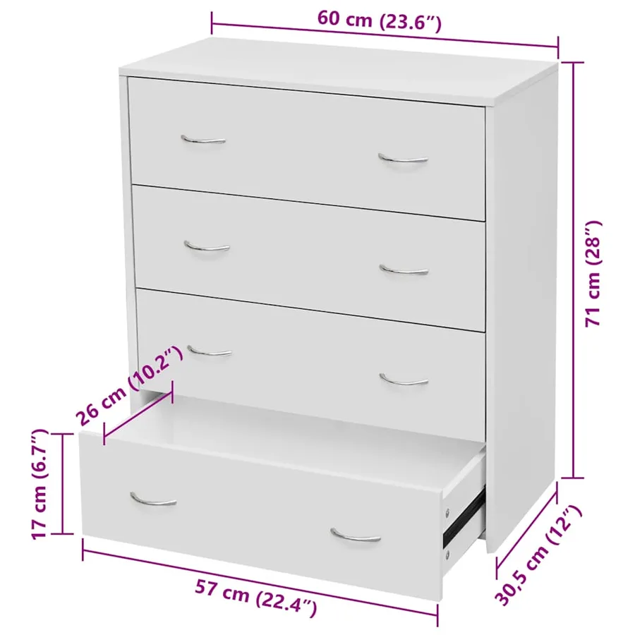 Buffet avec 4 tiroirs 60x30,5x71 cm Blanc - 6