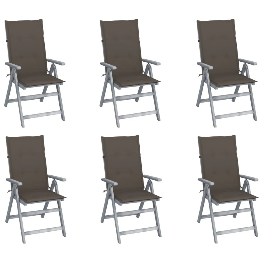 Chaises inclinables de jardin lot de 6 et coussins Bois acacia