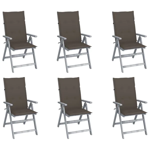 Chaises inclinables de jardin lot de 6 et coussins Bois acacia