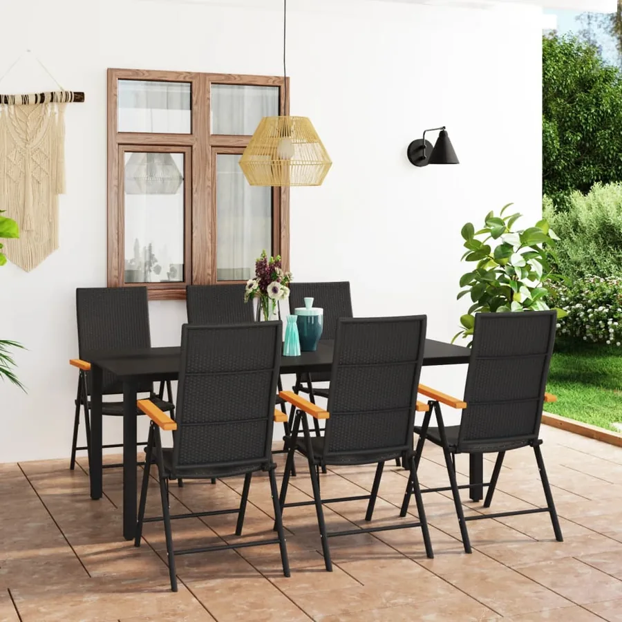 Ensemble à manger de jardin 7 pcs noir et marron