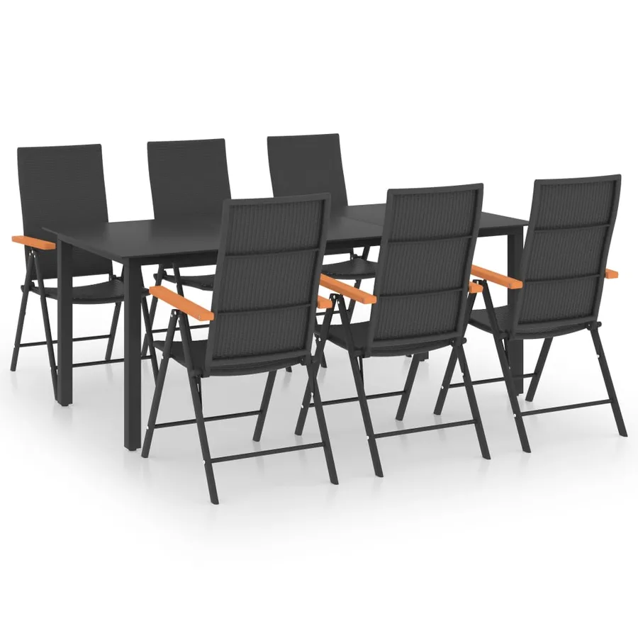 Ensemble à manger de jardin 7 pcs noir et marron - 2