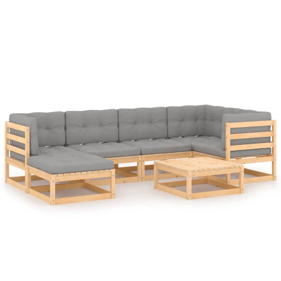 Salon de jardin 7 pcs avec coussins Bois de pin massif - 2