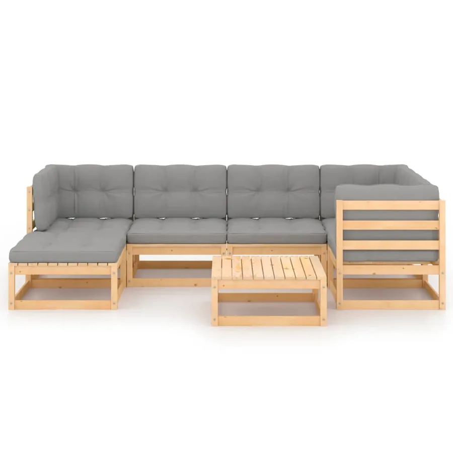 Salon de jardin 7 pcs avec coussins Bois de pin massif - 3