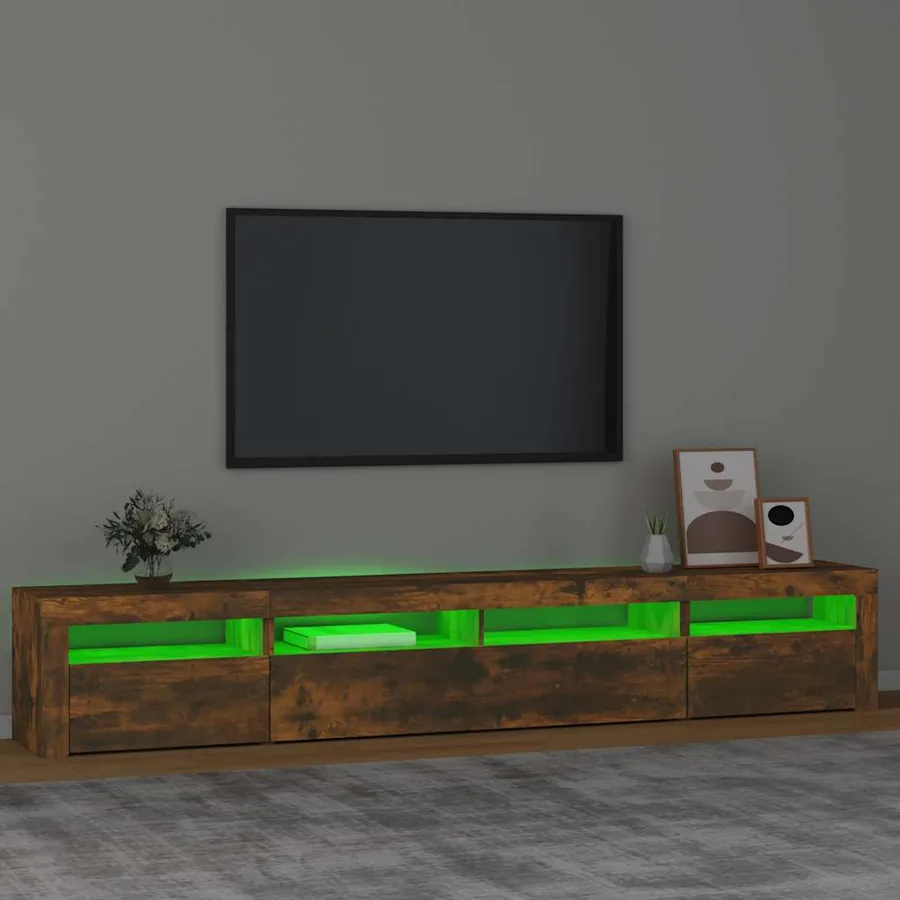 Meuble TV avec lumières LED Chêne fumé 240x35x40 cm - 4