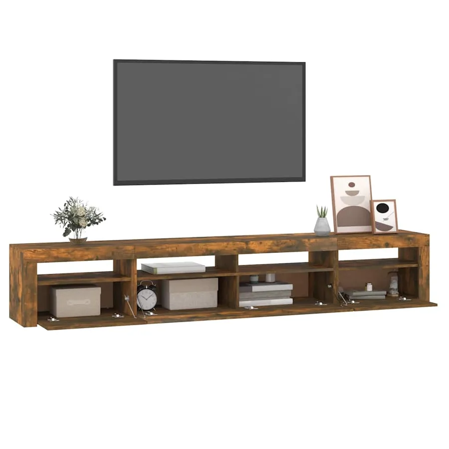 Meuble TV avec lumières LED Chêne fumé 240x35x40 cm - 6