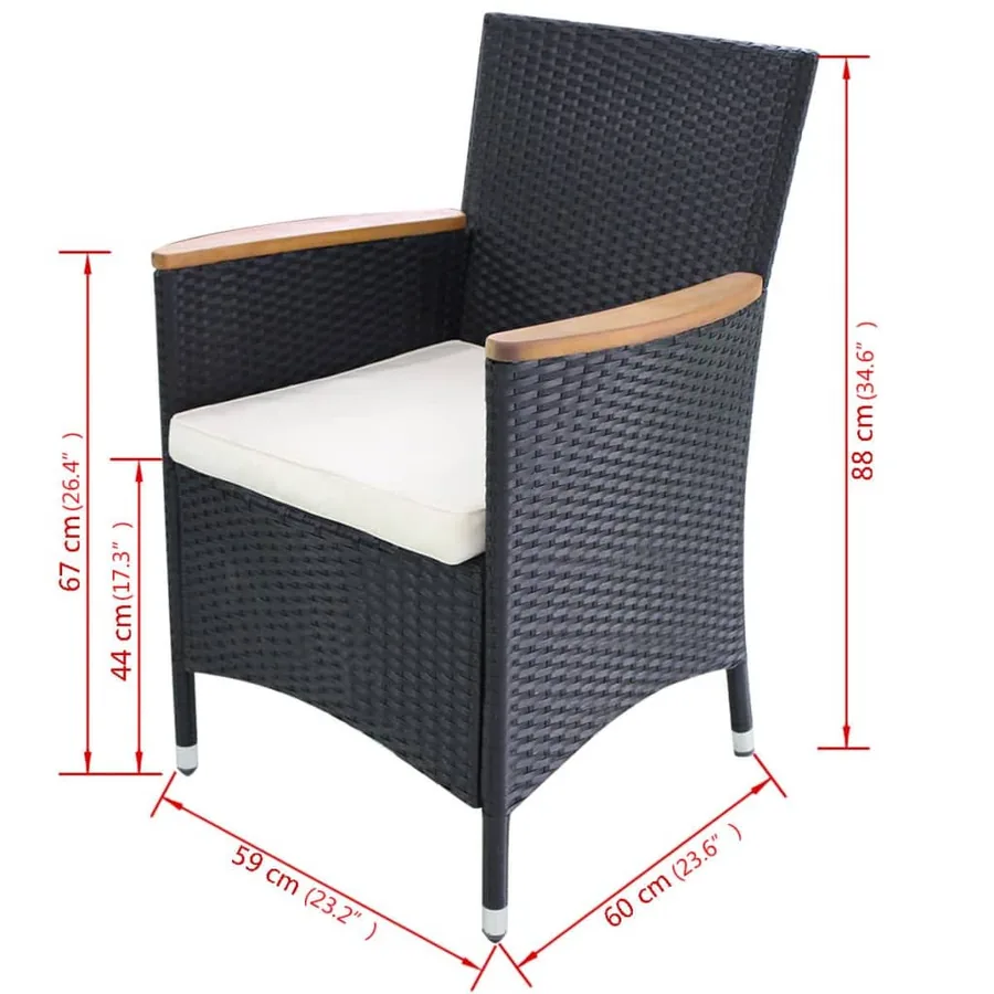 Chaises de jardin lot de 2 avec coussins Résine tressée Noir - 5