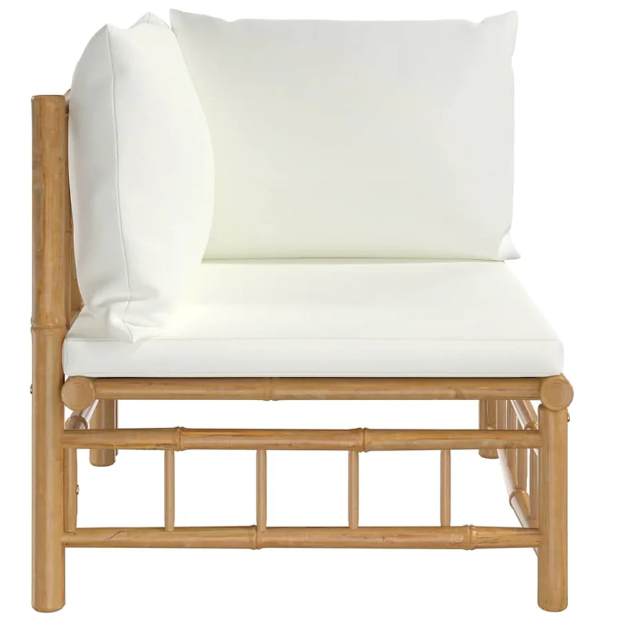 Canapé d'angle de jardin avec coussins blanc crème bambou - 3