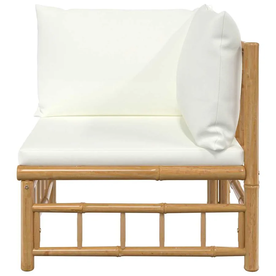 Canapé d'angle de jardin avec coussins blanc crème bambou - 4