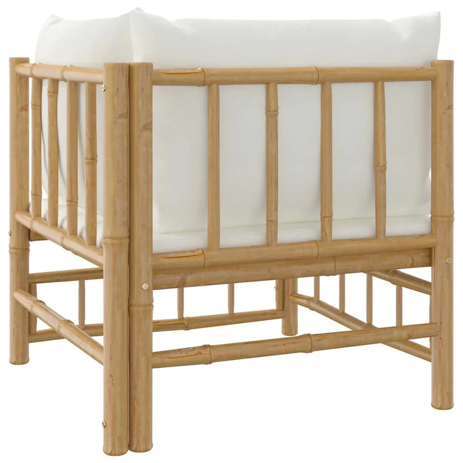 Canapé d'angle de jardin avec coussins blanc crème bambou - 5