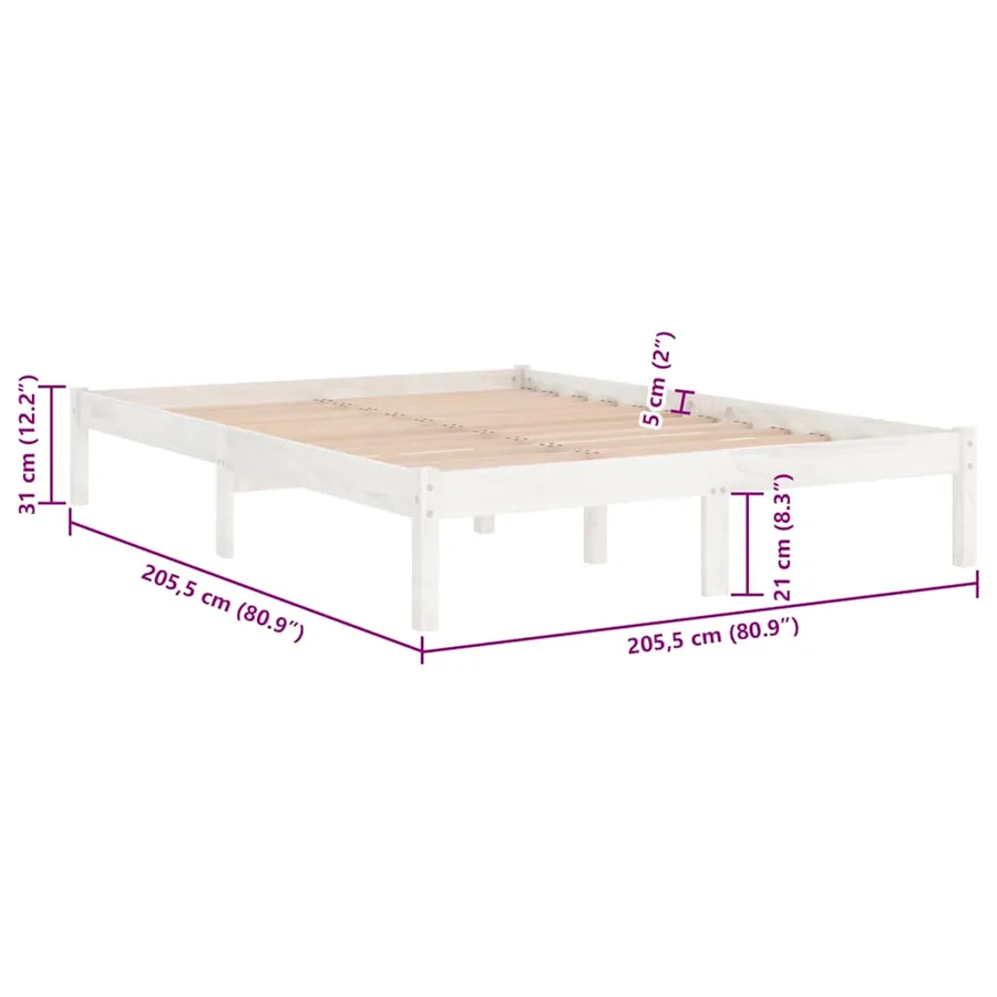 Cadre de lit sans matelas blanc bois massif 200x200 cm - 8