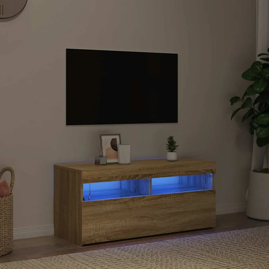 Meuble TV avec lumières LED chêne sonoma 90x35x40 cm