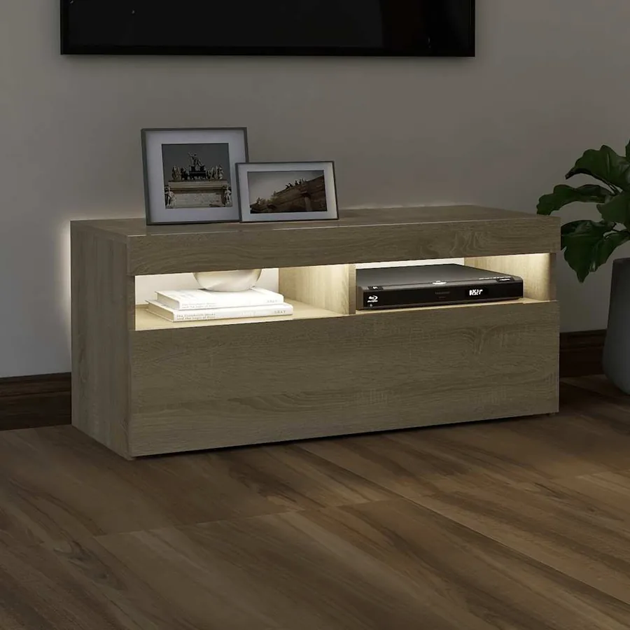Meuble TV avec lumières LED chêne sonoma 90x35x40 cm - 3