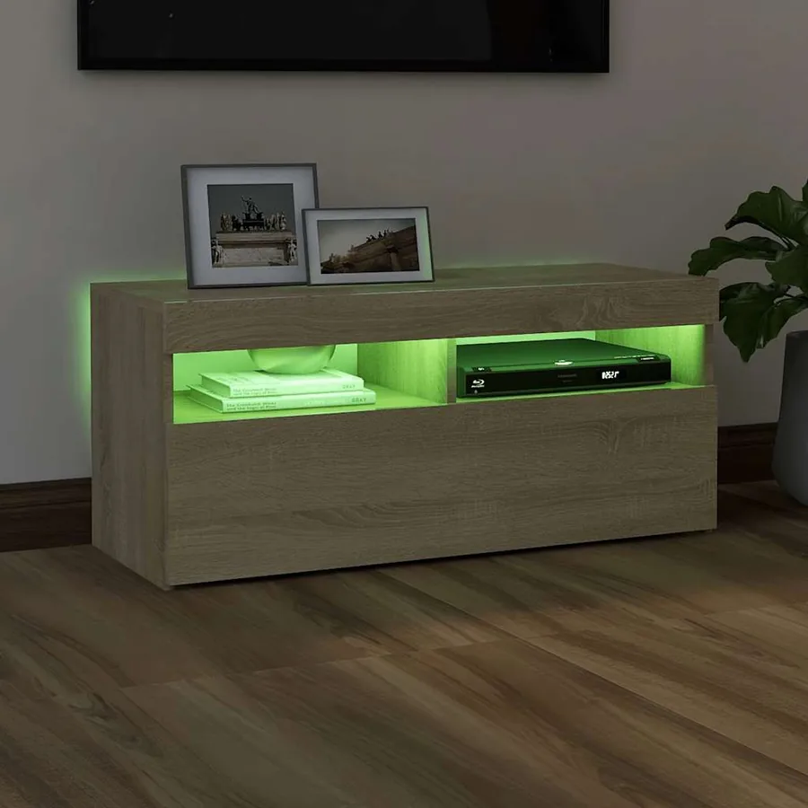 Meuble TV avec lumières LED chêne sonoma 90x35x40 cm - 4