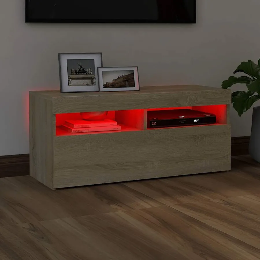 Meuble TV avec lumières LED chêne sonoma 90x35x40 cm - 5