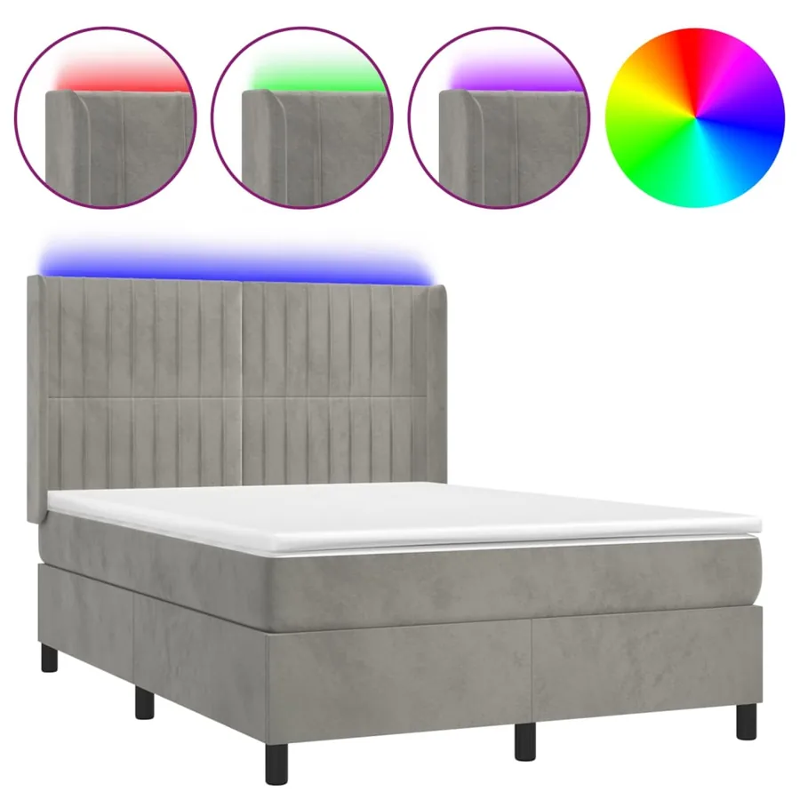 Sommier à lattes de lit matelas et LED Gris clair 140x190 cm - 2