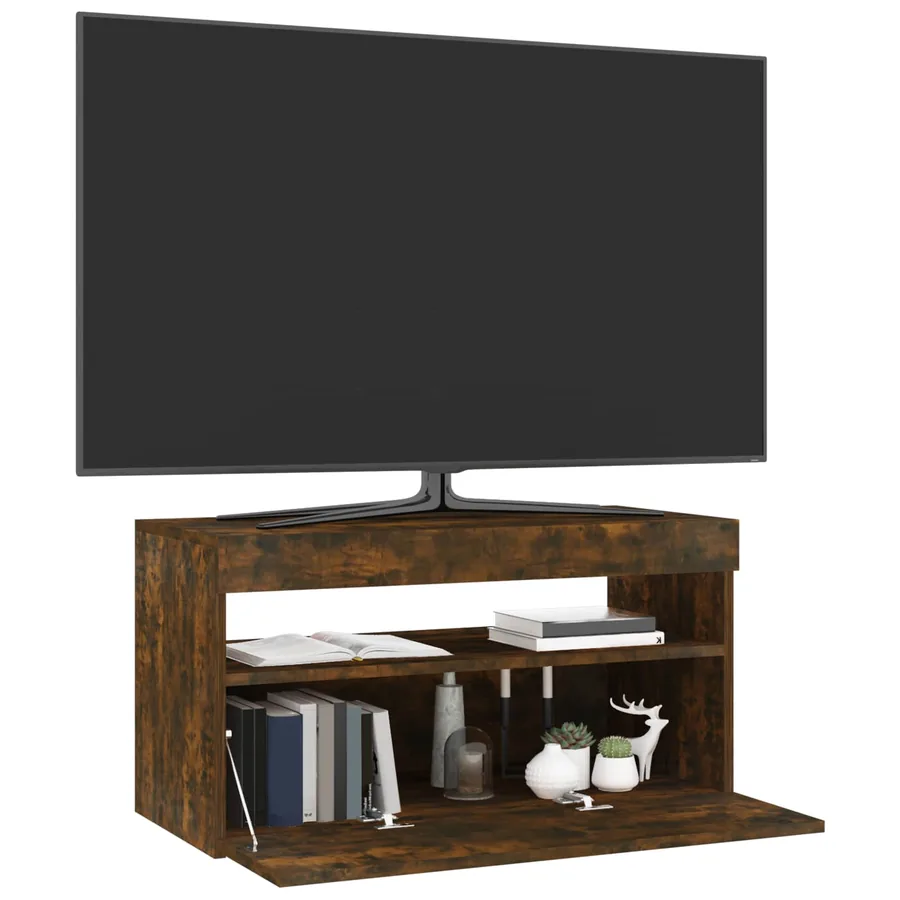 Meuble TV avec lumières LED Chêne fumé 75x35x40 cm - 2