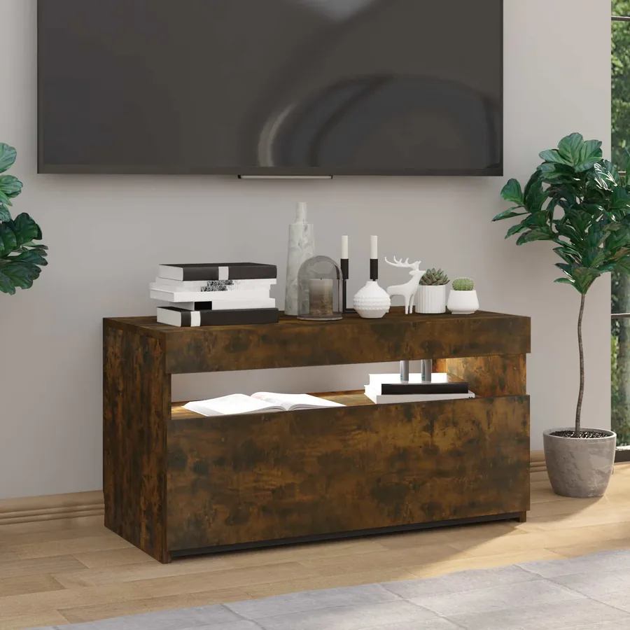 Meuble TV avec lumières LED Chêne fumé 75x35x40 cm - 4