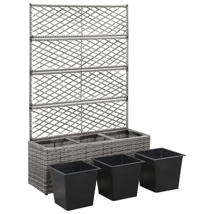 Lit surélevé en treillis 3 pots 83x30x130cm Résine tressée Gris - 4