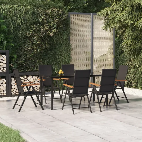 Ensemble à manger de jardin 7 pcs Noir et marron Résine tressée