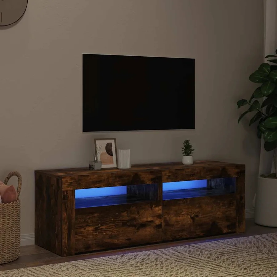 Meuble TV avec lumières LED Chêne fumé 120x35x40 cm - 3