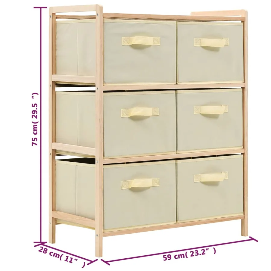 Étagère de rangement 6 paniers Tissu Bois de cèdre Beige - 5