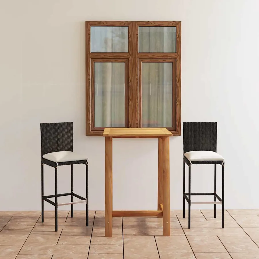 Ensemble de bar de jardin avec coussins 3 pcs Noir