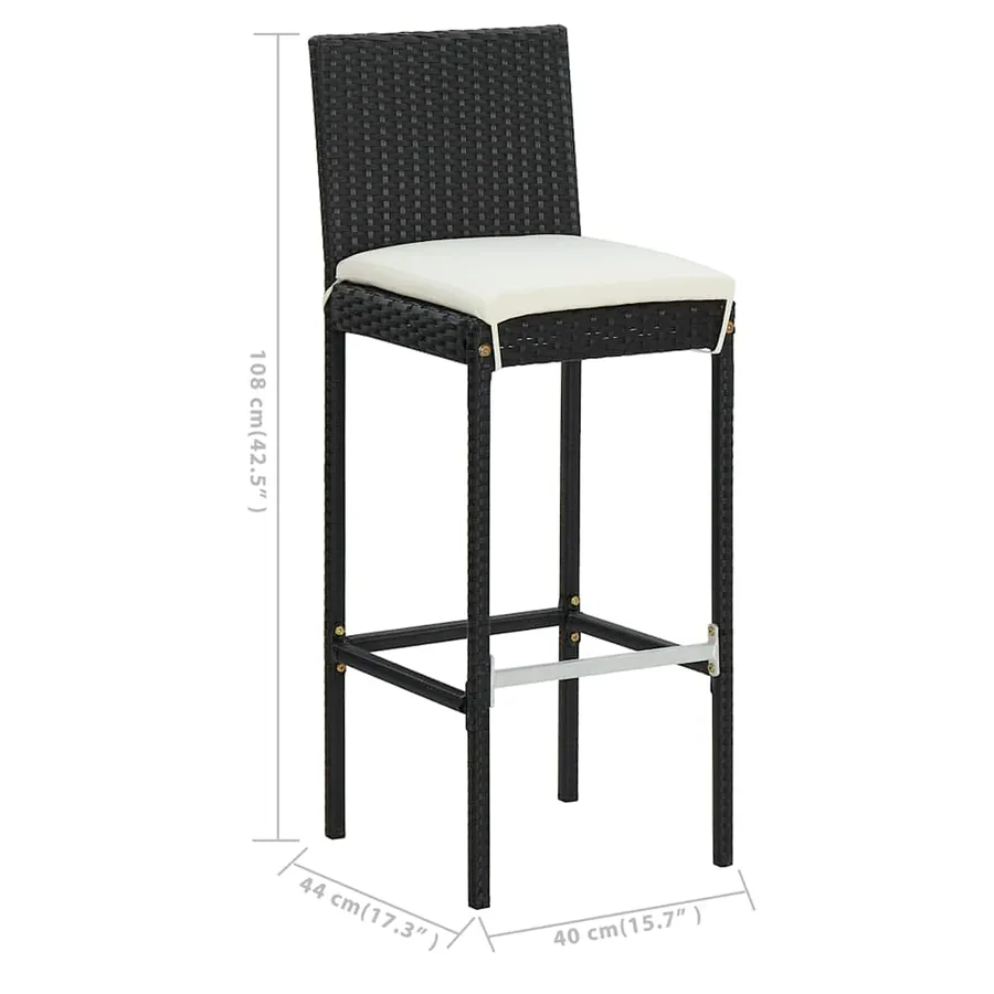 Ensemble de bar de jardin avec coussins 3 pcs Noir - 11