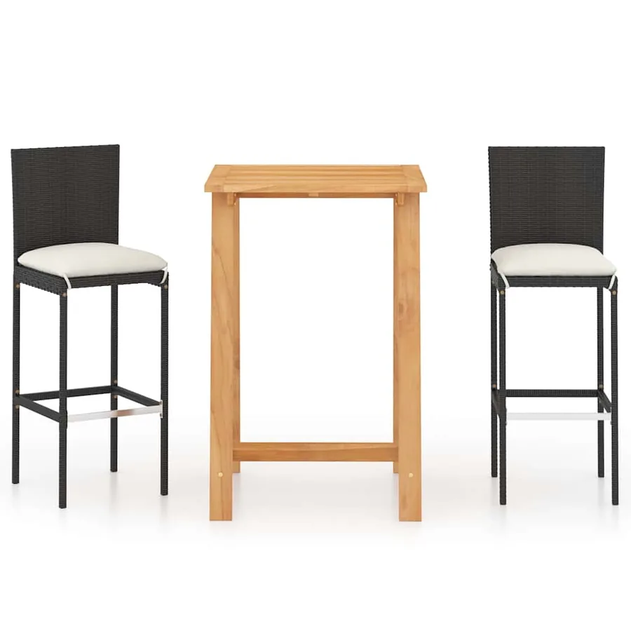 Ensemble de bar de jardin avec coussins 3 pcs Noir - 2