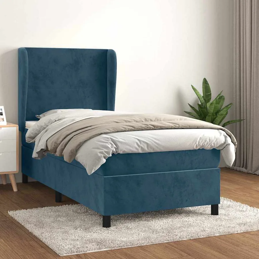 Sommier à lattes de lit avec matelas Bleu foncé 90x200 cm