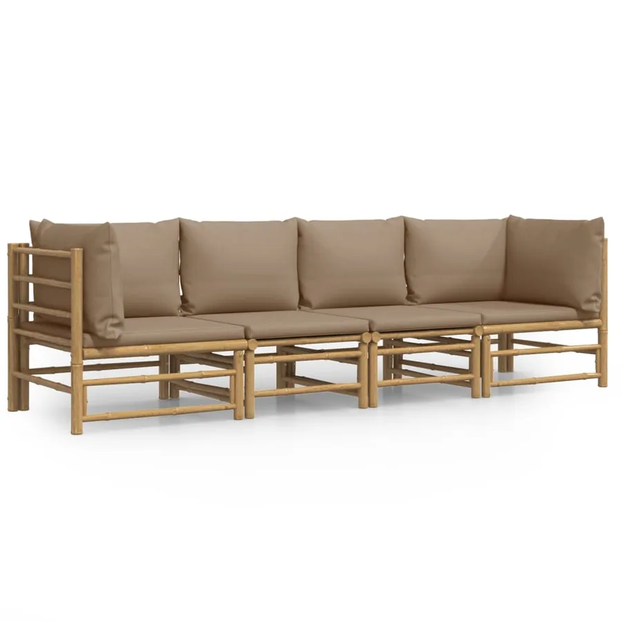 Salon de jardin 4 pcs avec coussins taupe bambou - 2