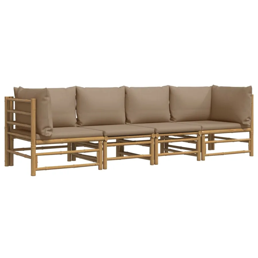 Salon de jardin 4 pcs avec coussins taupe bambou - 3