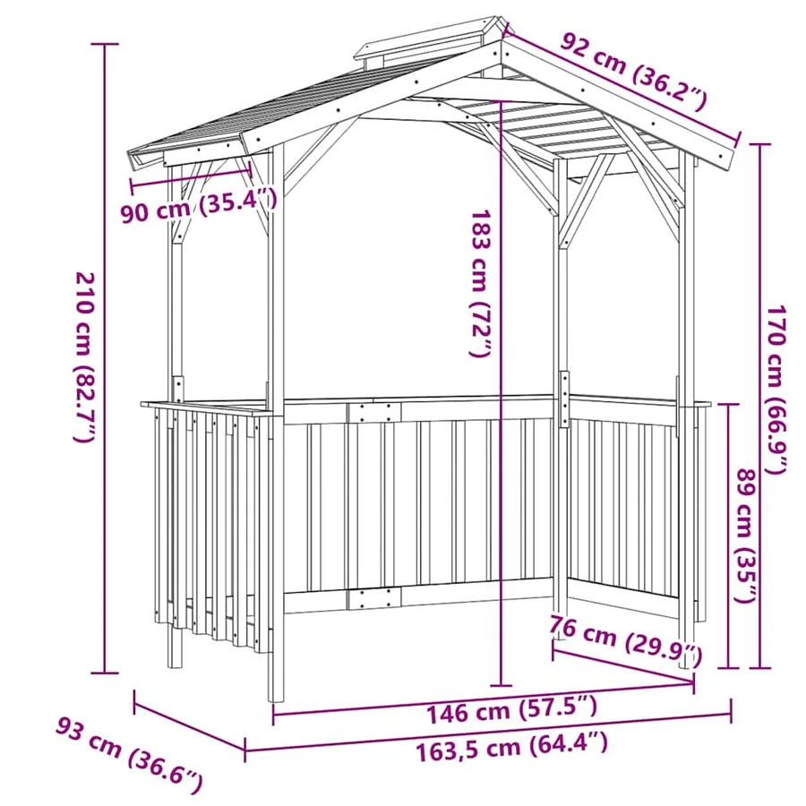 Abri de barbecue 163,5x93x210 cm Bois de pin imprégné - 9