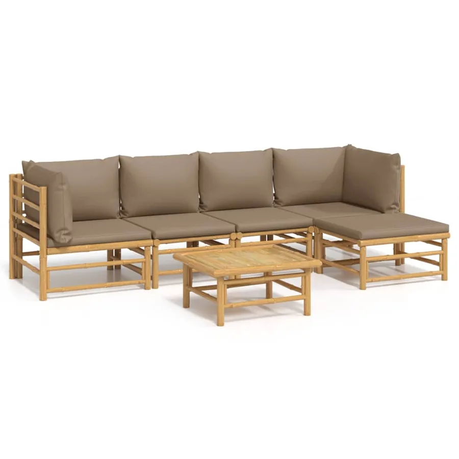 Salon de jardin 6 pcs avec coussins taupe bambou - 2