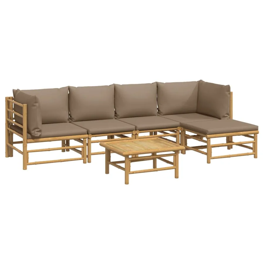 Salon de jardin 6 pcs avec coussins taupe bambou - 3
