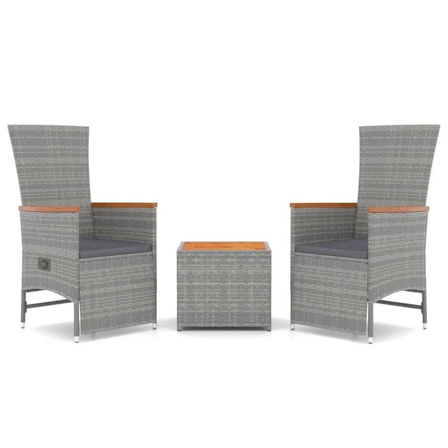 Ensemble de salon de jardin 3 pcs gris poly rotin et acacia - 2